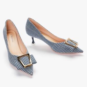 New** C.Paravano Women's Kitten Heel Pumps-Pointed Toe with Metal Buckle|